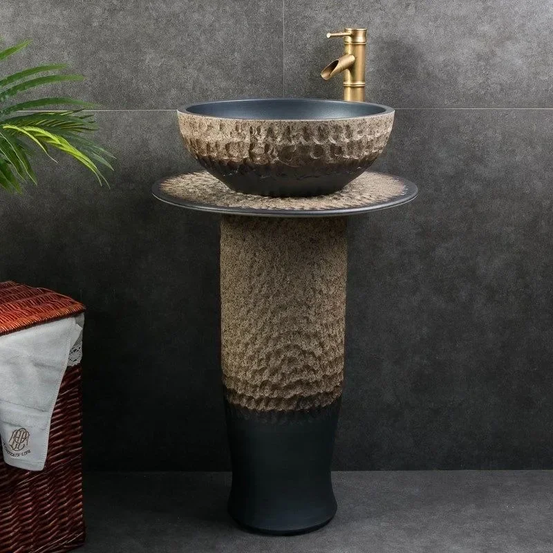 Column basin integrated floor-to-ceiling vertical imitation stone wash basin outdoor wash basin