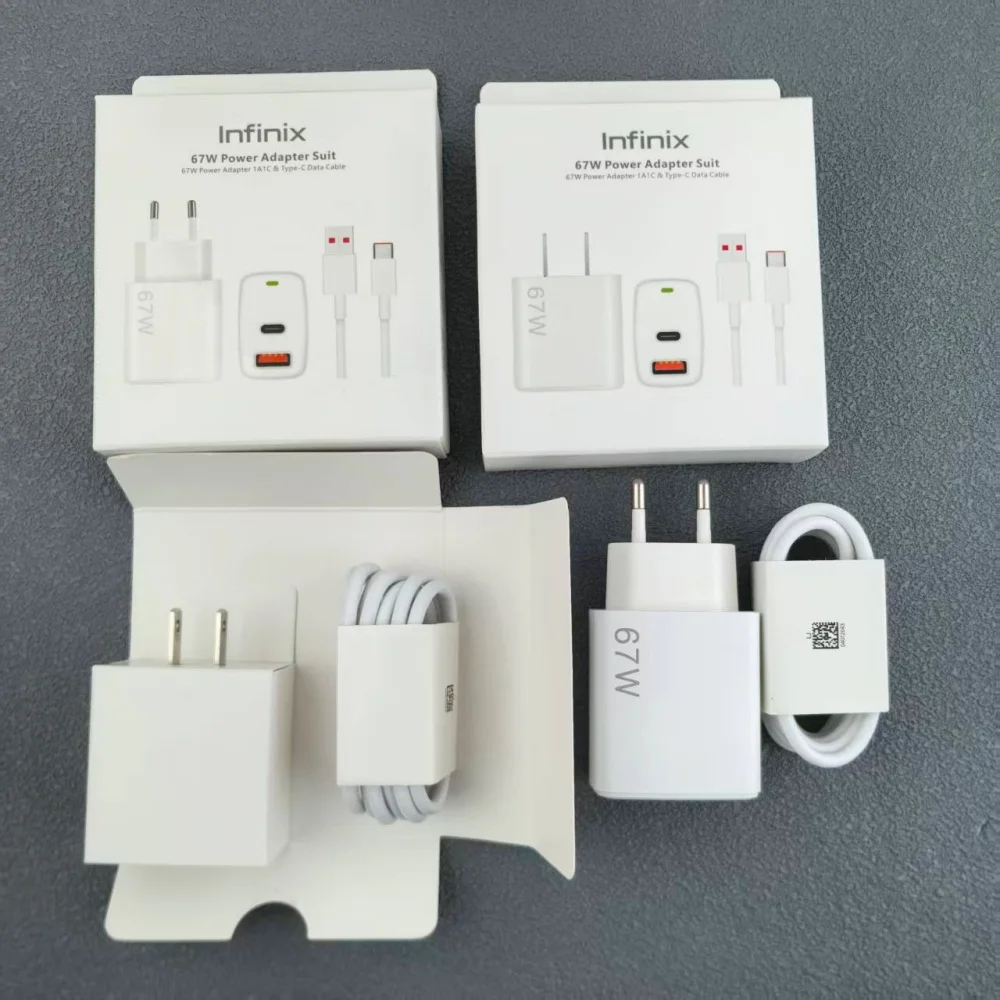

Быстрое зарядное устройство Infinix 67 Вт, адаптер для быстрой зарядки ЕС/США PD/QC 3.0 для Infinix Note Hot 60 50 Pro+ 40X 50S Zero 40 +6A, кабель типа C