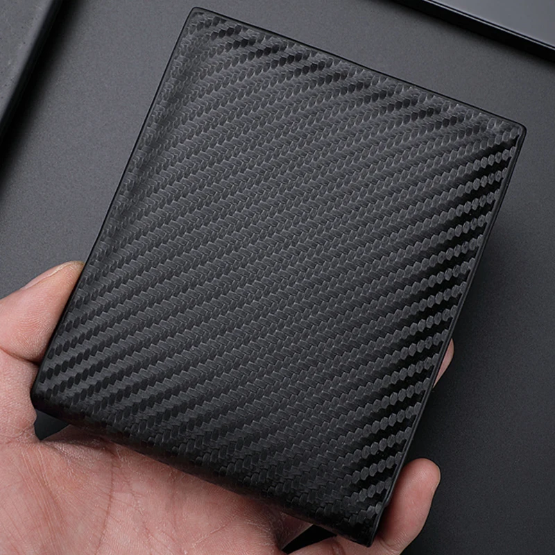 Men Carbon Fiber Short Wallet Men's Card Bag Integrated Zipper Change Bag Holder Horizontal Wallet