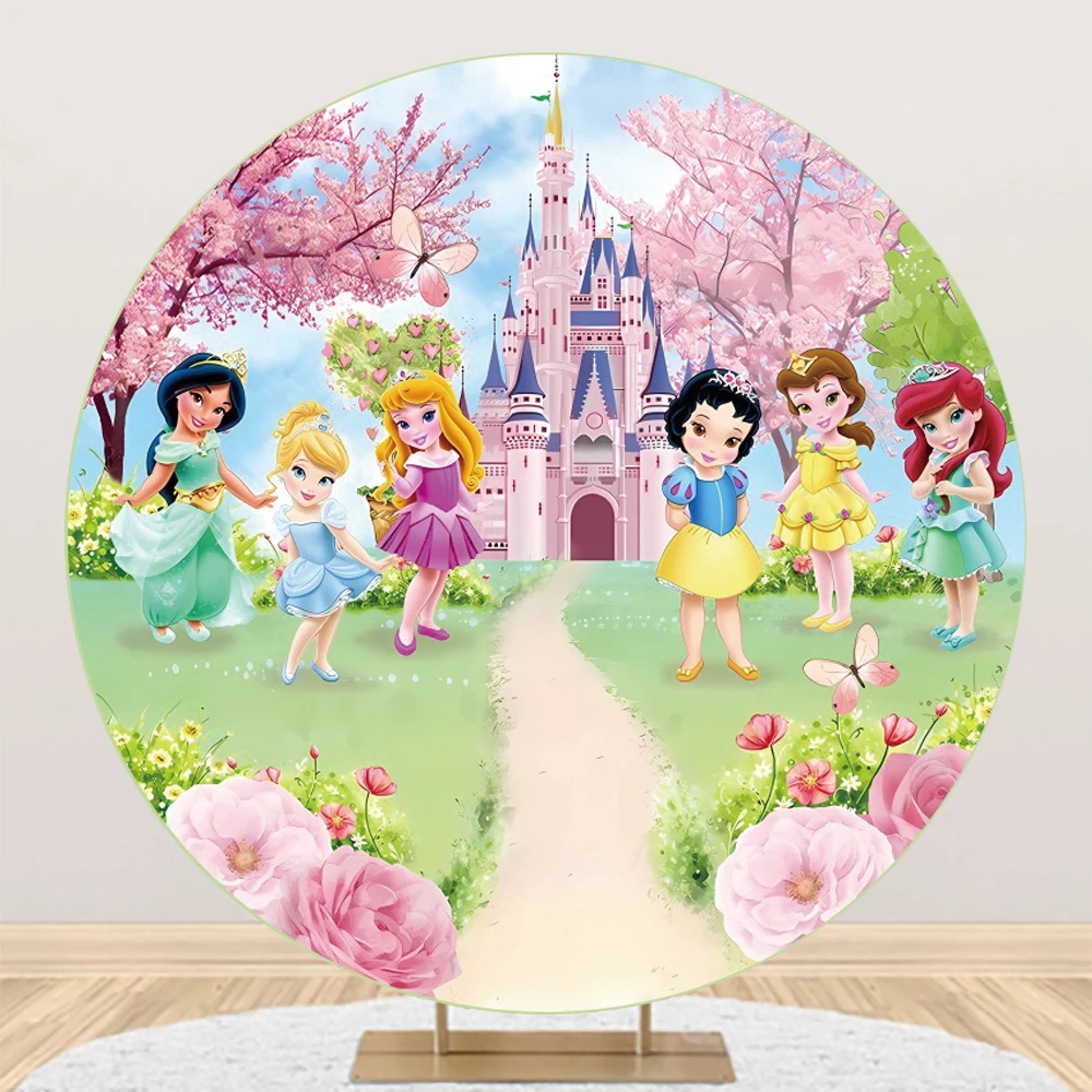 Disney Princess Baby Cinderella Photo Backdrop Round Background For Photography Baby Shower Birthday Decorations Props Party