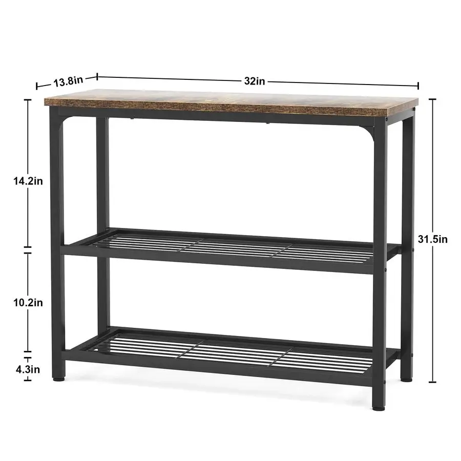 Small Console Table, Sofa Table with Double Mesh Shelves, Industrial Entryway Table for Entryway, Hallway, Foyer, Front Hall, S