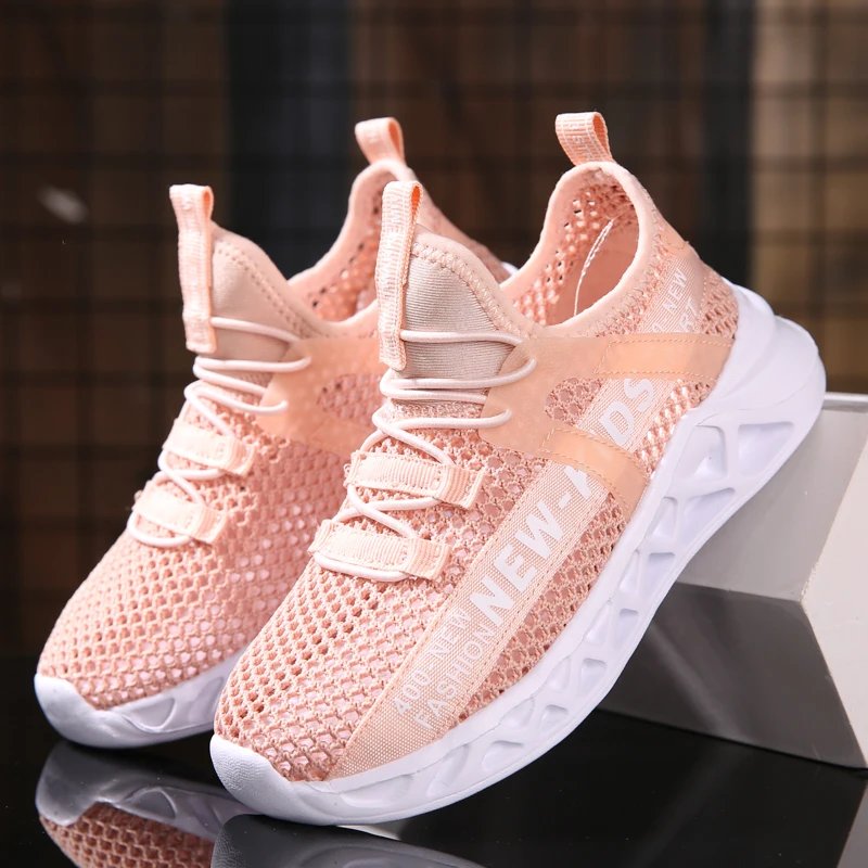 

New Kids Sneakers Summer Breathable Lightweight Student Casual Shoes Boys Girls Solid Color Elastic Mesh Training Running Shoes