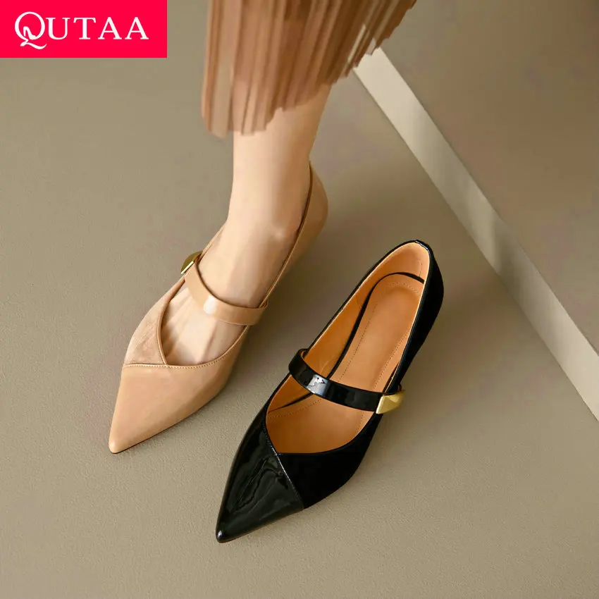 

QUTAA 2024 Women Leather Pumps Mary Jane High Heels Party Wedding Shoes Woman Sexy Pointed Toe Prom Pumps Shoes Size 34-40