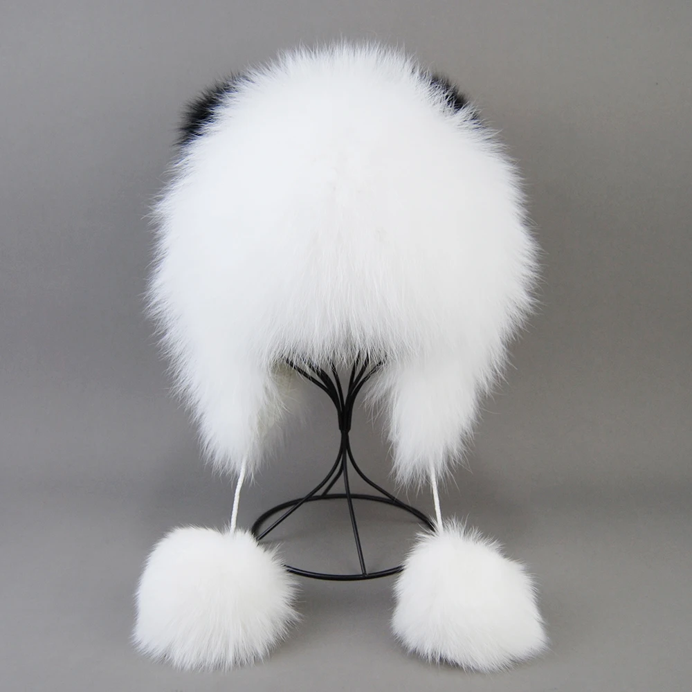 Women Real Fox Fur Hats Winter Elastic Luxury Fur Caps Knitted Lined Genuine Fox Fur Beanies Russian Bomber Hats