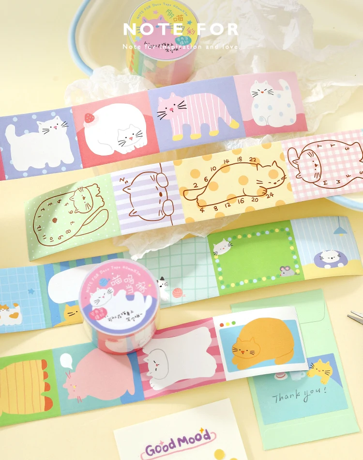 Niedliches Cartoon-Katzen-Washi-Tape im koreanischen Design, Matsugoda-Papierband für Schreibwaren, Büro, DIY-Bastelarbeiten und Dekoration – Detail 16