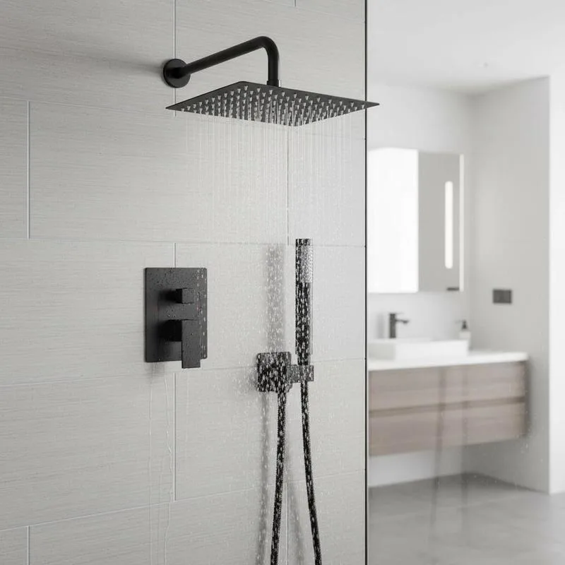 Système de douche pluie carré 254 mm, mitigeur en laiton noir mat, douchette murale, salle de bain, livraison locale