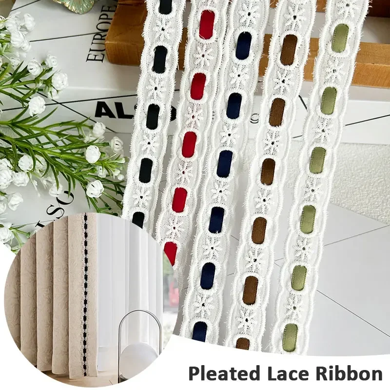 5-ヤードのレーストリムとカラフルなリボン-22-センチメートル幅白綿生地刺繍トリム-diy-衣類結婚式の装飾材料