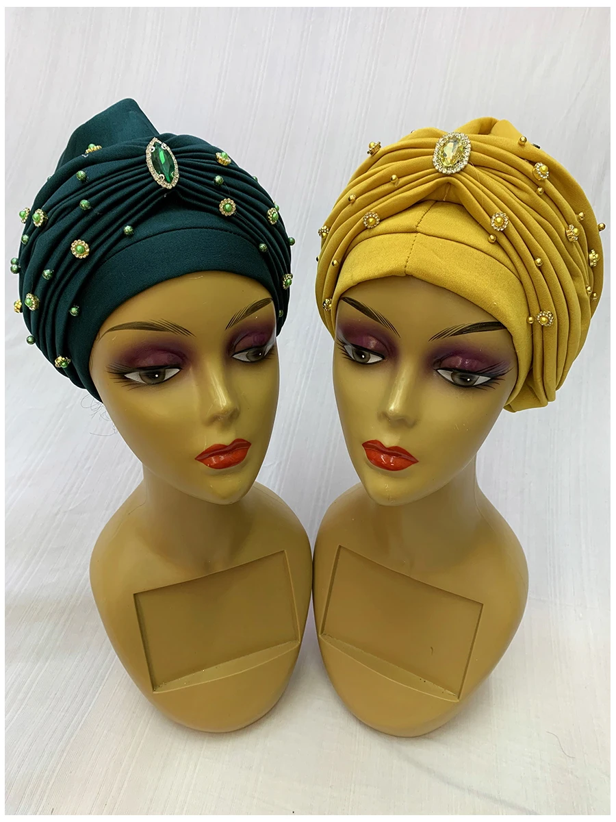 6/12 Pieces Fashion Muslim Female Turban Hat Bonnet Gold Velvet Hot Rhinestone Solid Indian Beanie Hair Bonnets Cap For Women