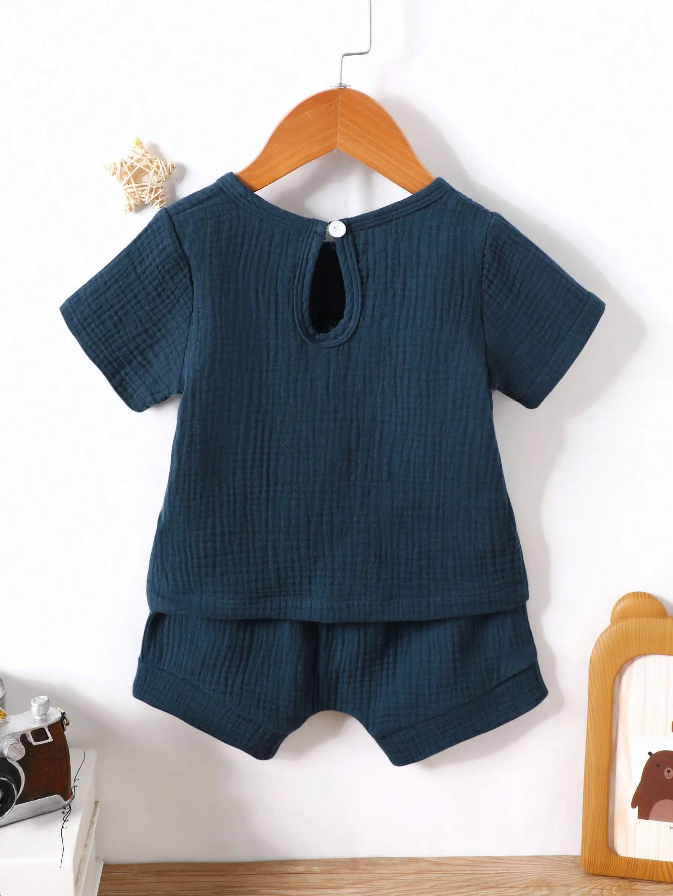 Summer Baby Boy Solid Pocket Patched Top & Shorts Set