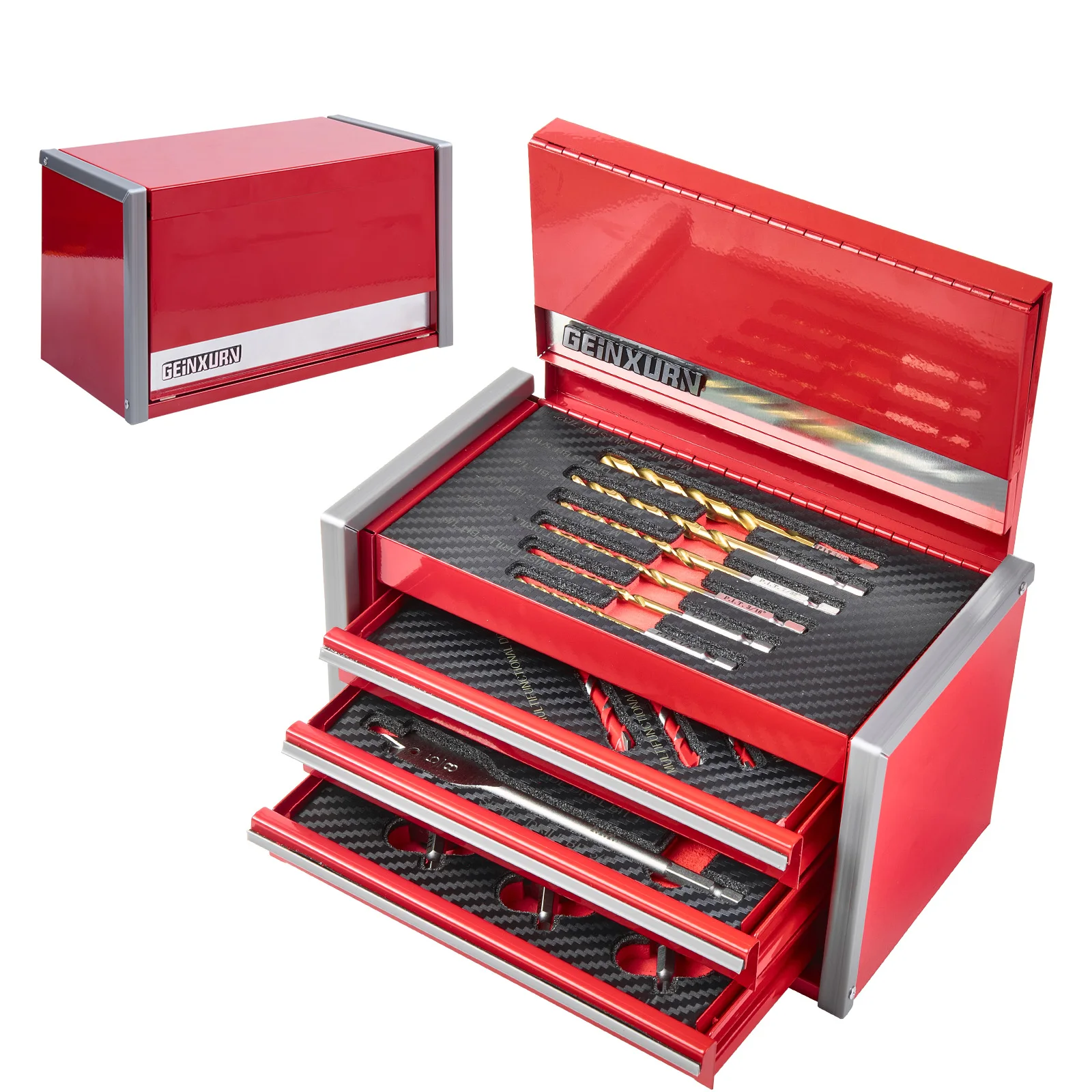 16pcs Drill Bit Set Includes 6pcs M2 Twist Bits 3 Spade Drives Multifunctional Flat Heads 3 Step Downs Red Mini Tool Cabinet OEM
