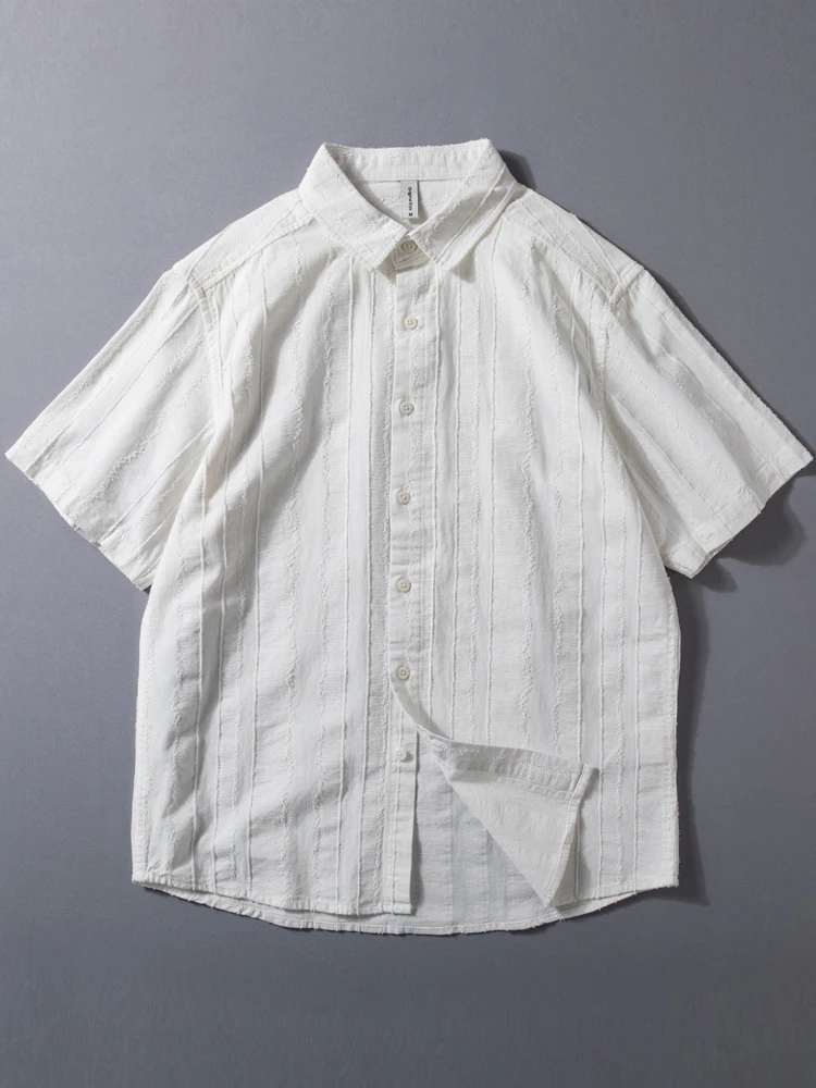 

Men's Cotton Linen Short Sleeve Shirt Summer Breathable Casual Loose Fit Tassel Detailing Versatile White Top for Youth