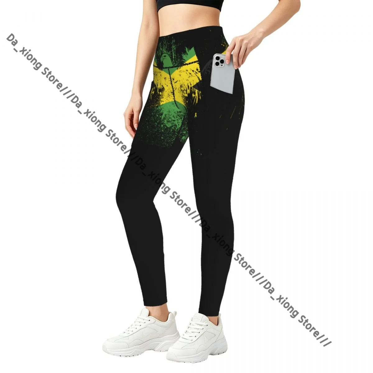 Casual Ladies Yoga Leggings Jamaica Flag Print High Waist Outdoor Jogging Pants