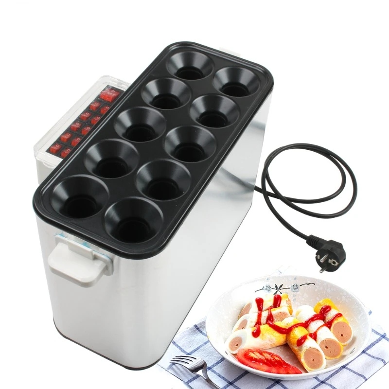 

110V 220V 10 Holes Commercial Non-stick Baked Egg Sausage Maker Hotdog Baking Machine Egg Roll Maker Omelette Master Washable