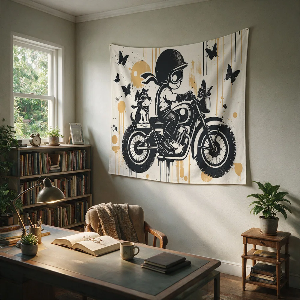 Boho Nursery Wall Hanging Cute Motorcycle Boy Art Decor Kids Room Nursery Wall Tapestry