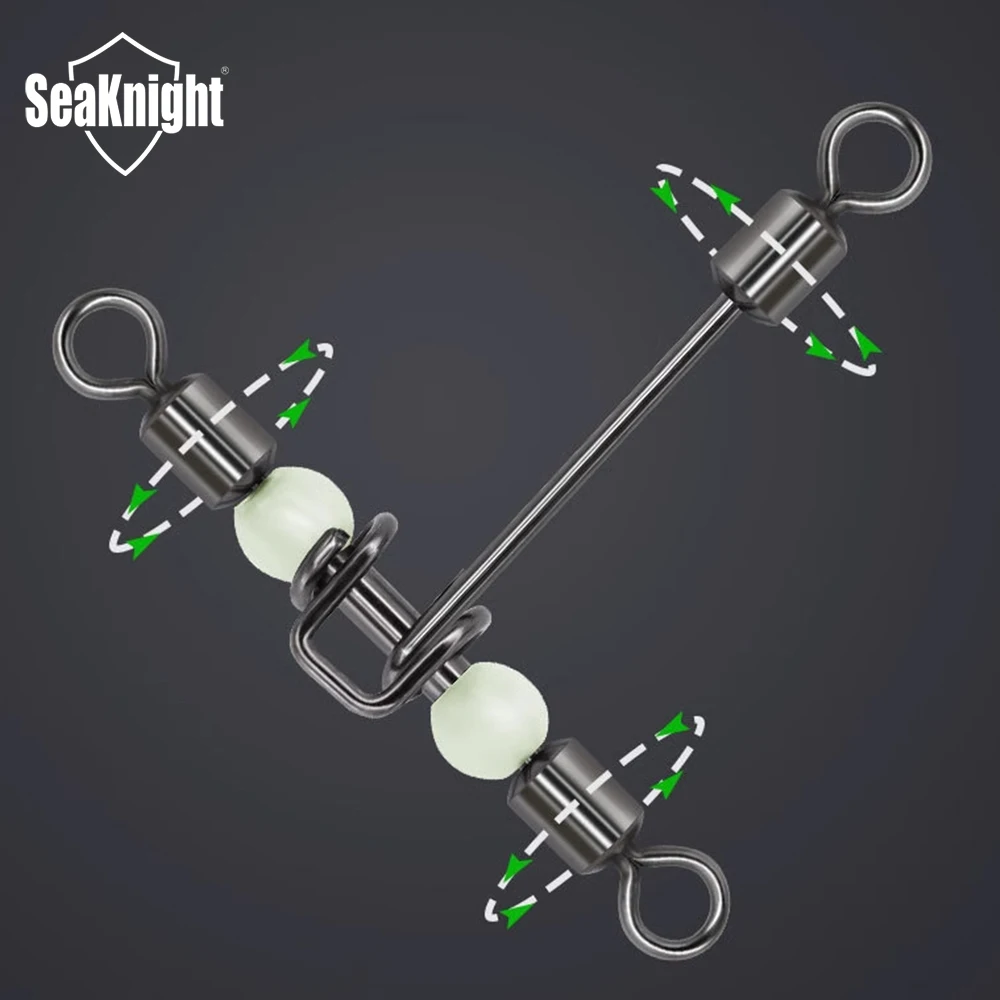 SeaKnight Stainless Steel Fishing Connector 10pc Metal Swivels Three Heads Luminous HOT Connecting Rings Sea Fishing SwivelsSnap