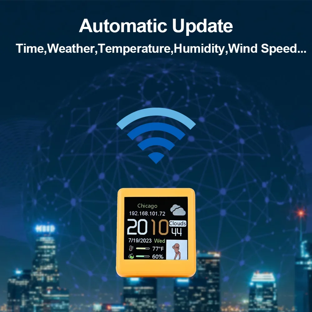 WiFi Weather Station Clock Smart Digital Desktop Clock with Weather Forecast Temperature Humidity Mini Home Office Creative Gift