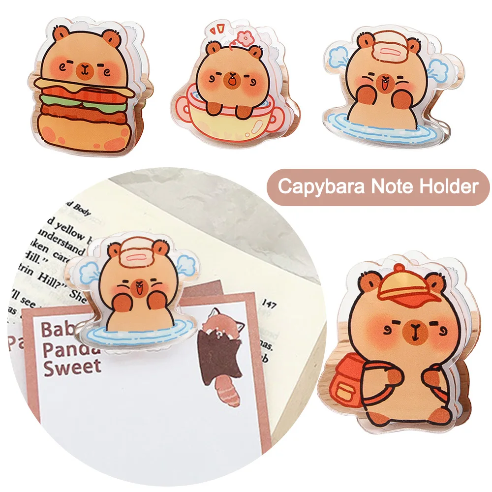 Cartoon Capybara Note Holder Double Sided PP Clip Guinea Pig Storage Rack Folder Storing Test Papers School Office Stationery