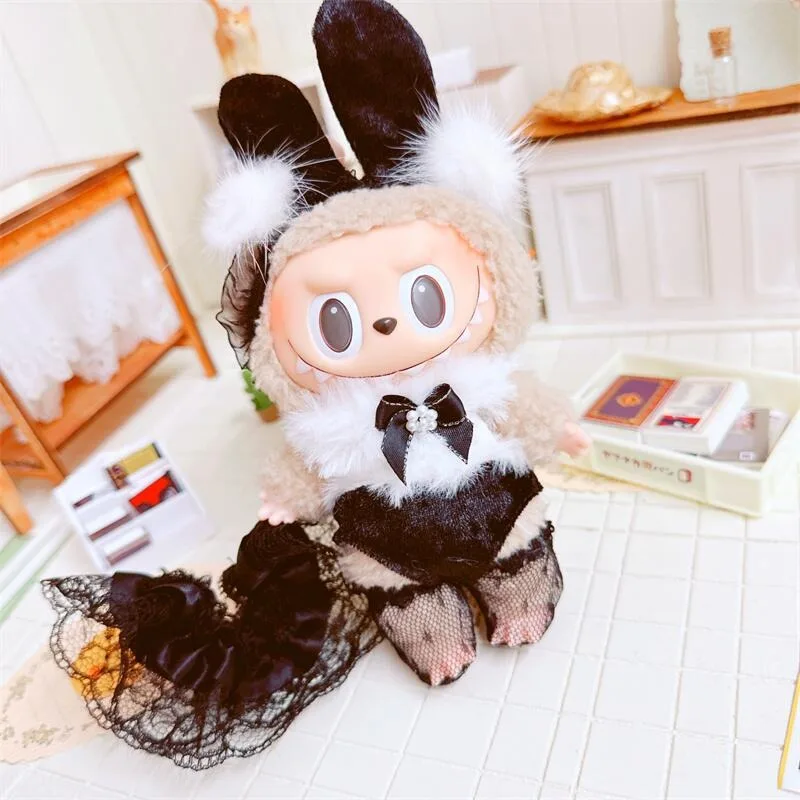 Doll Clothes for 17cm Labubu Dolls Toy Cute Mini Plush Doll\'s Outfit Accessories Student Outfit Maid Dress Hairpin Fans Gift