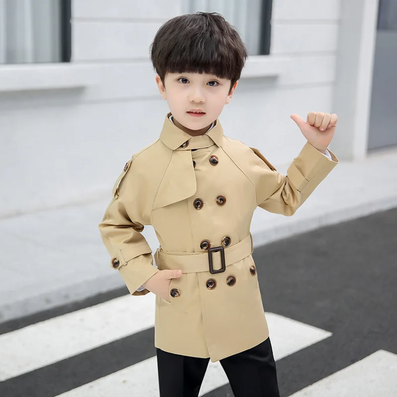 2022 Spring Boys Coat High Quality Fashion Double Breasted Solid Windbreaker Kids Trench Coat Boys Jacket Children Outerwear