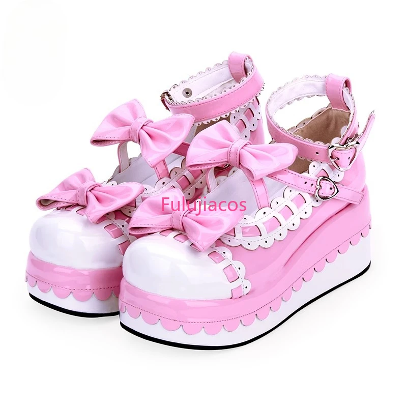 Mujer Japón Anime Maid Cosplay zapatos Lolita primavera mujeres cuñas sandalias tacones altos cuero princesa plataforma zapatos de talla grande