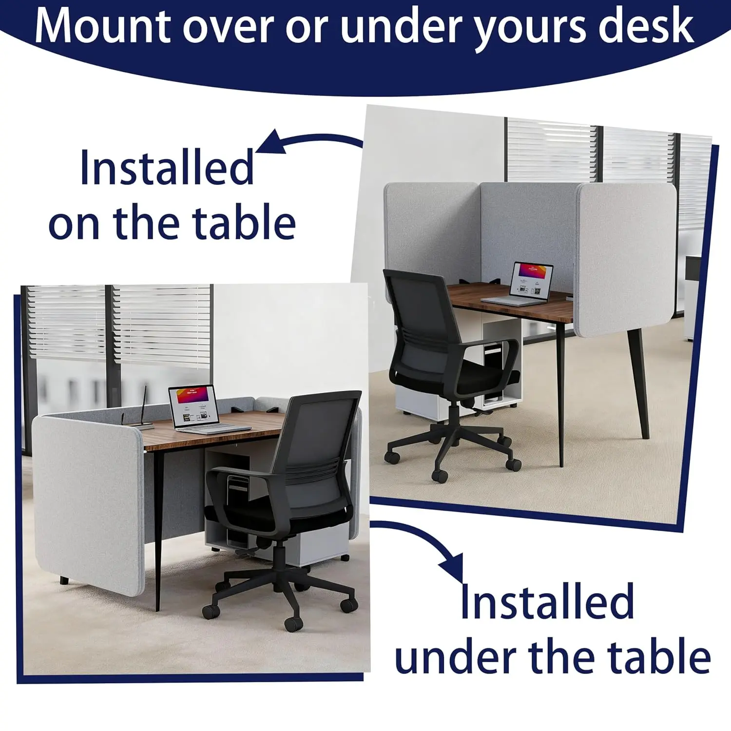 Acoustic Desk Privacy Panel Sound Absorbing Divider for Office 24x60 Inch Clamp & Screw Mount Partition, Customized