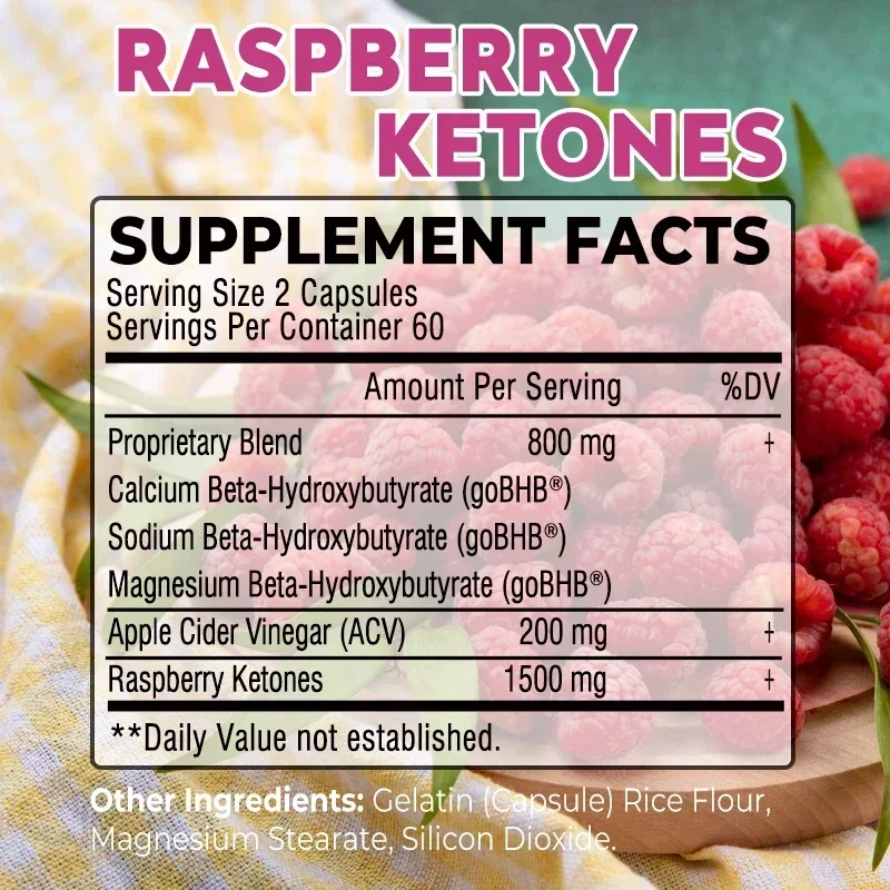 Raspberry Ketones - Antioxidants,  Appetite Suppression, Healthy Weight Management, Boosts Energy Levels, Increases Satiety