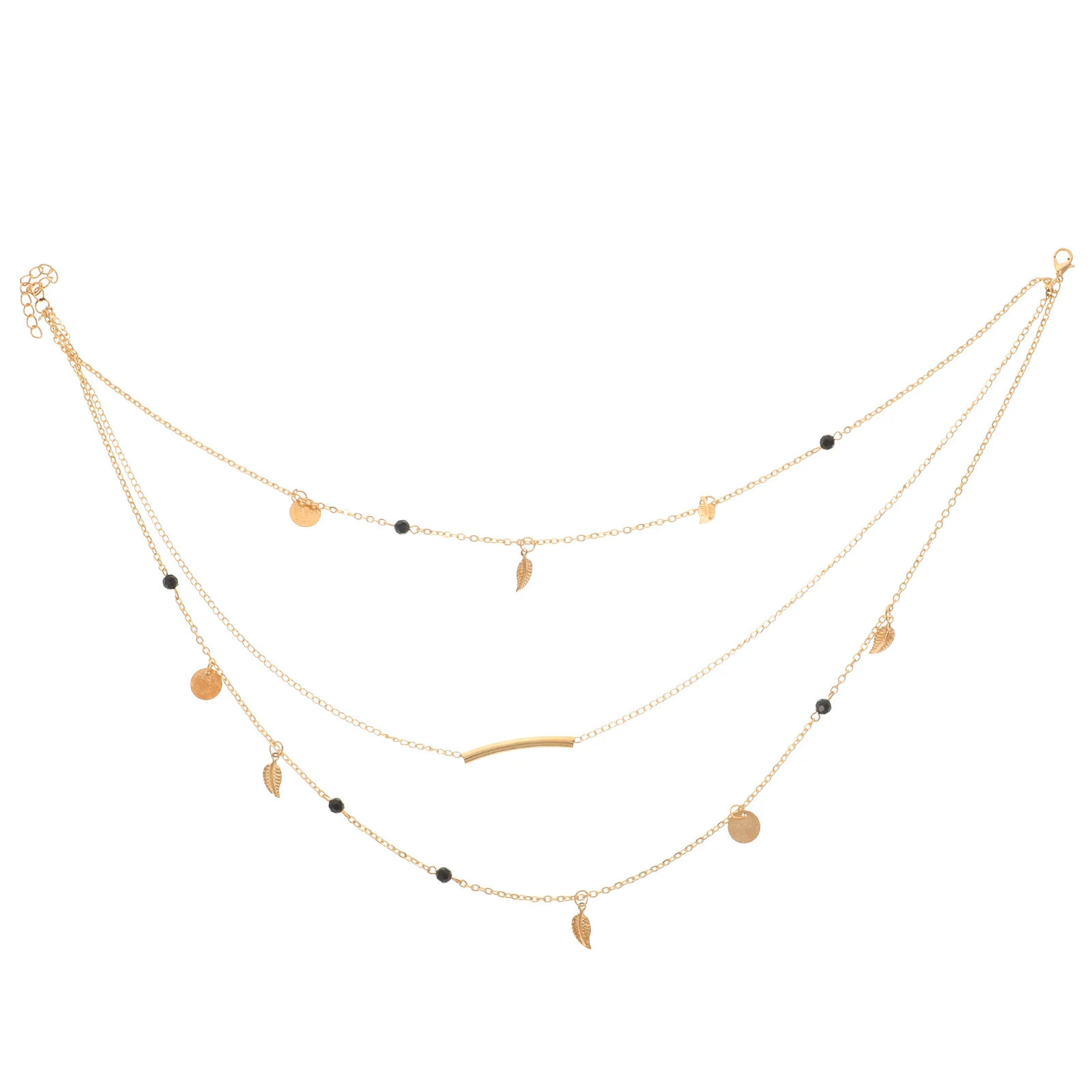 الخرز الأسود سبيكة ليف قلادة متعدد الطبقات سلسلة الأزياء قلادة الفتيات حساسة قلادة المرأة قلادة الخرز العصرية #6