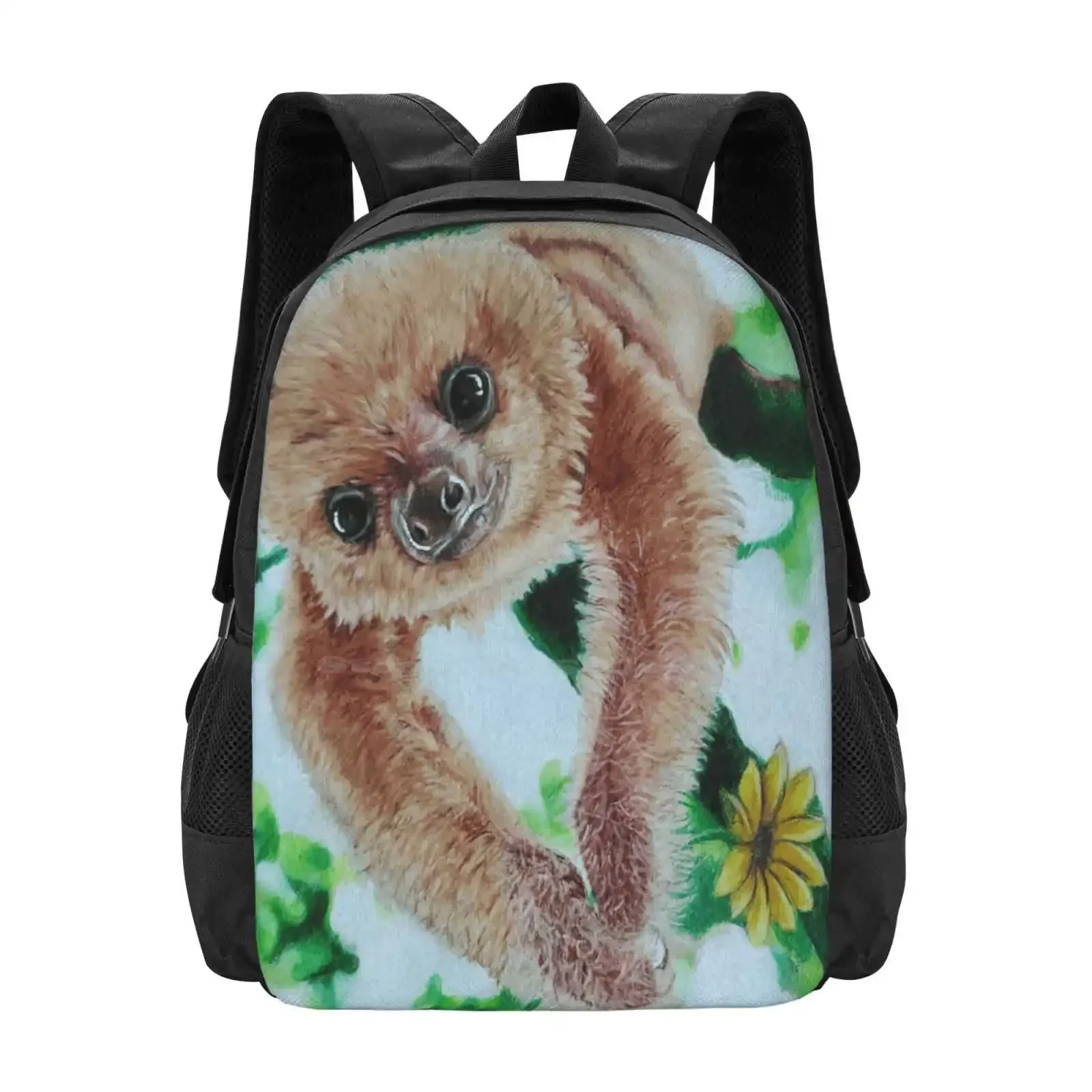 

Flower Sloth Pattern Design Bag Student's Backpack Nature Sloth Animal Flower Yellow Brown Tree Furry Fuzzy Small Baby Bright