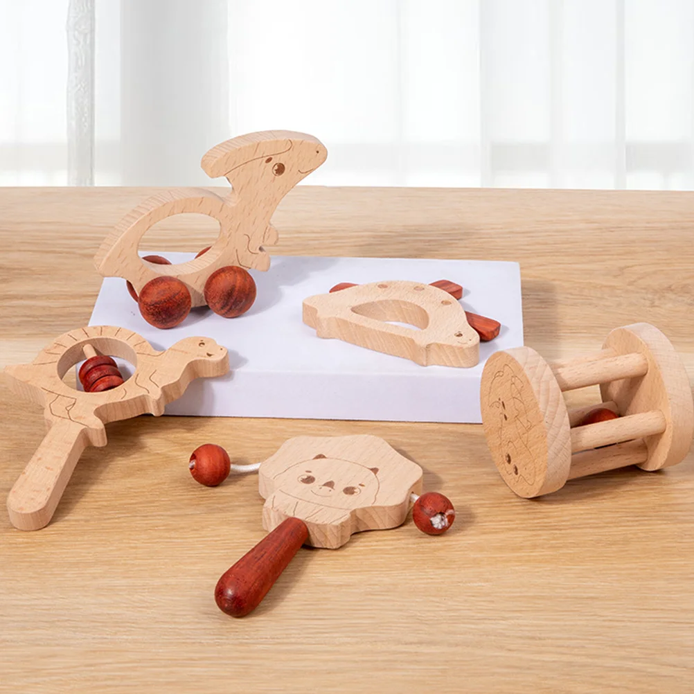 

5 Pcs Infant Chew Toys Kids Shaking Rattle Baby Rattles Shakers Toddler Hand Interactive Soothing Wooden Puzzle