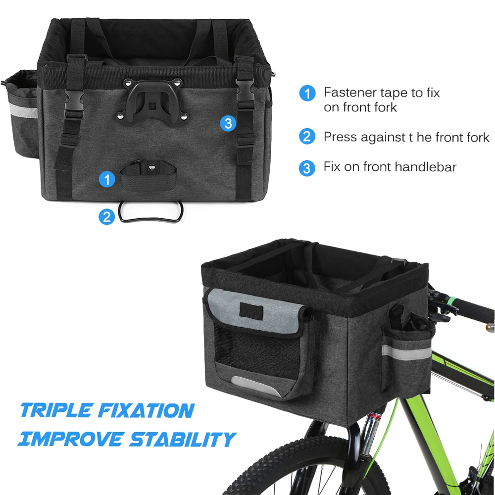 Foldable Bicycle Front Basket Removable Bike Pet Basket Pet Dog Cat Rabbit Carrier Camping Tote Bag Bicycle Handlebar Bag