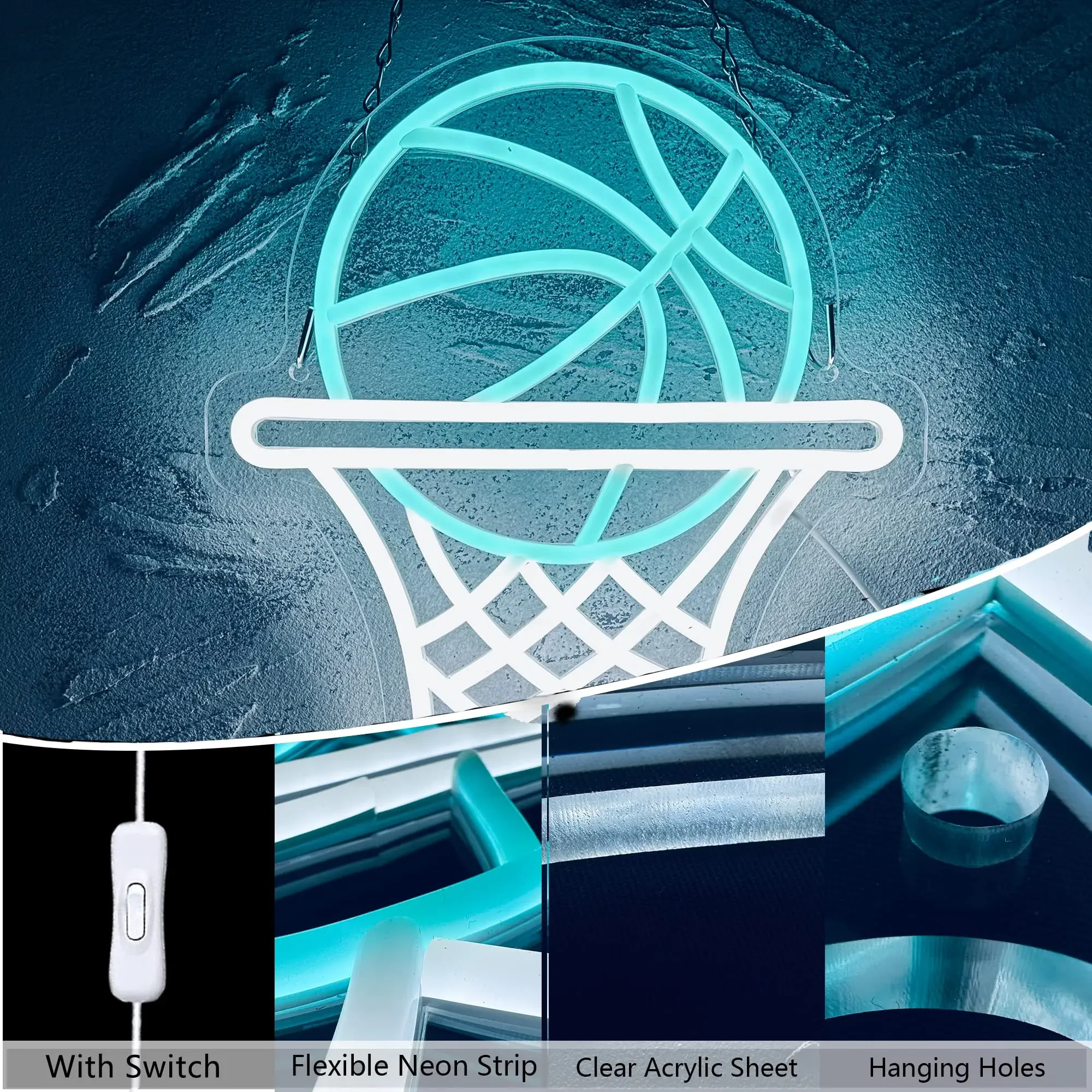 Basketball Design Neon Sign - Light Up Your Game Room! It's A Vibrant Focal Point, Bringing Court Excitement Home for Fans.