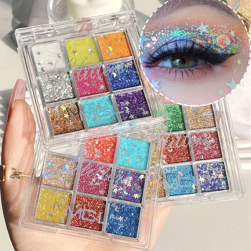 

9grids Holographic Eyeshadow Glitter Gel Cream Star Moon Star Moon Sequins Makeup Palette Festival Party Eye Face Decoration %t