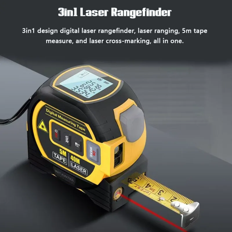 3 In 1 Laser Distance Meter Tape Measure Infrared Cross Line Measuring Tool מתלה לדגל