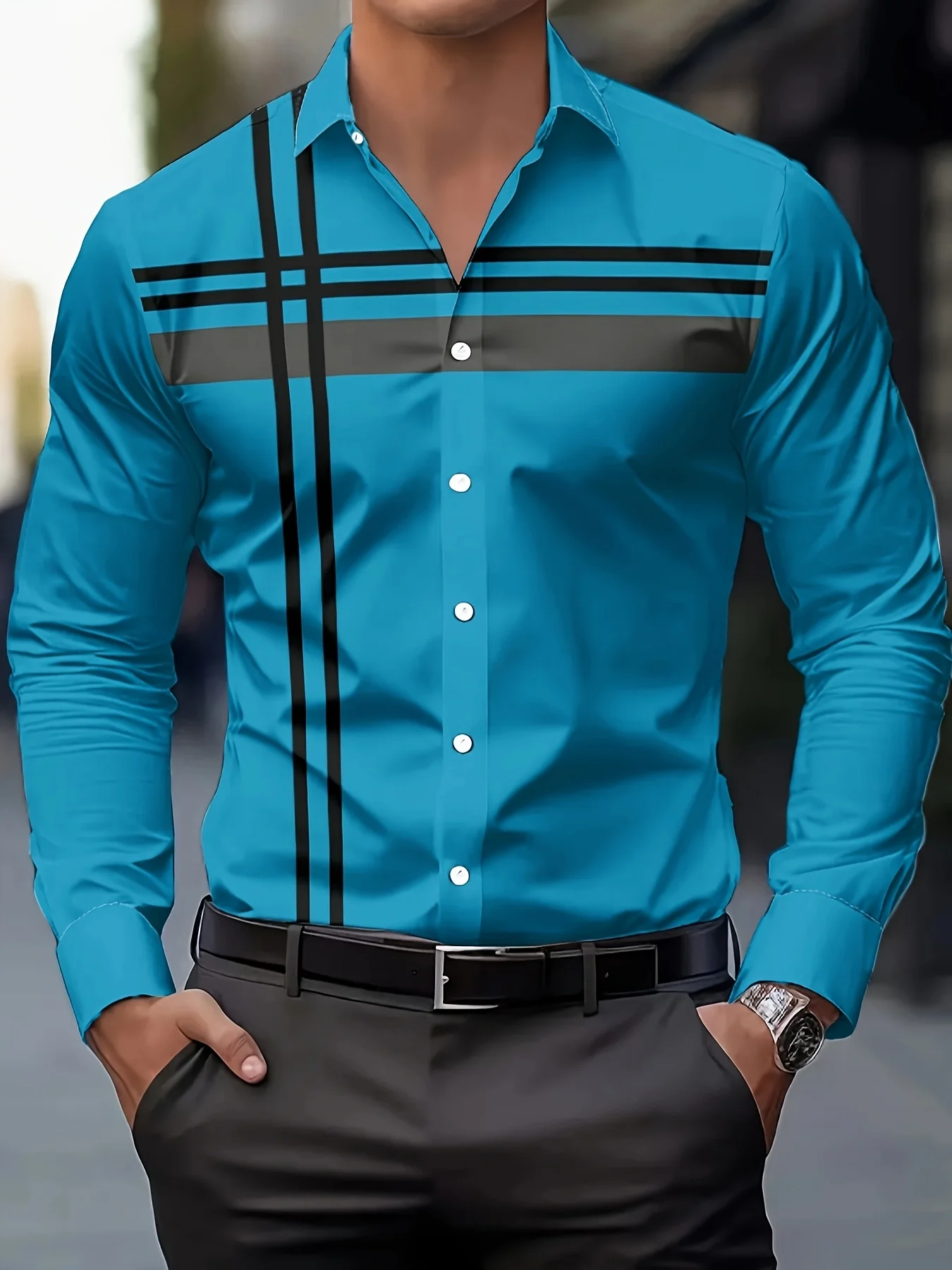 Men's Casual Dress Shirt with Modern Striped Design Regular Fit Long Sleeve Button-Up Machine Washable For Spring Fall Office