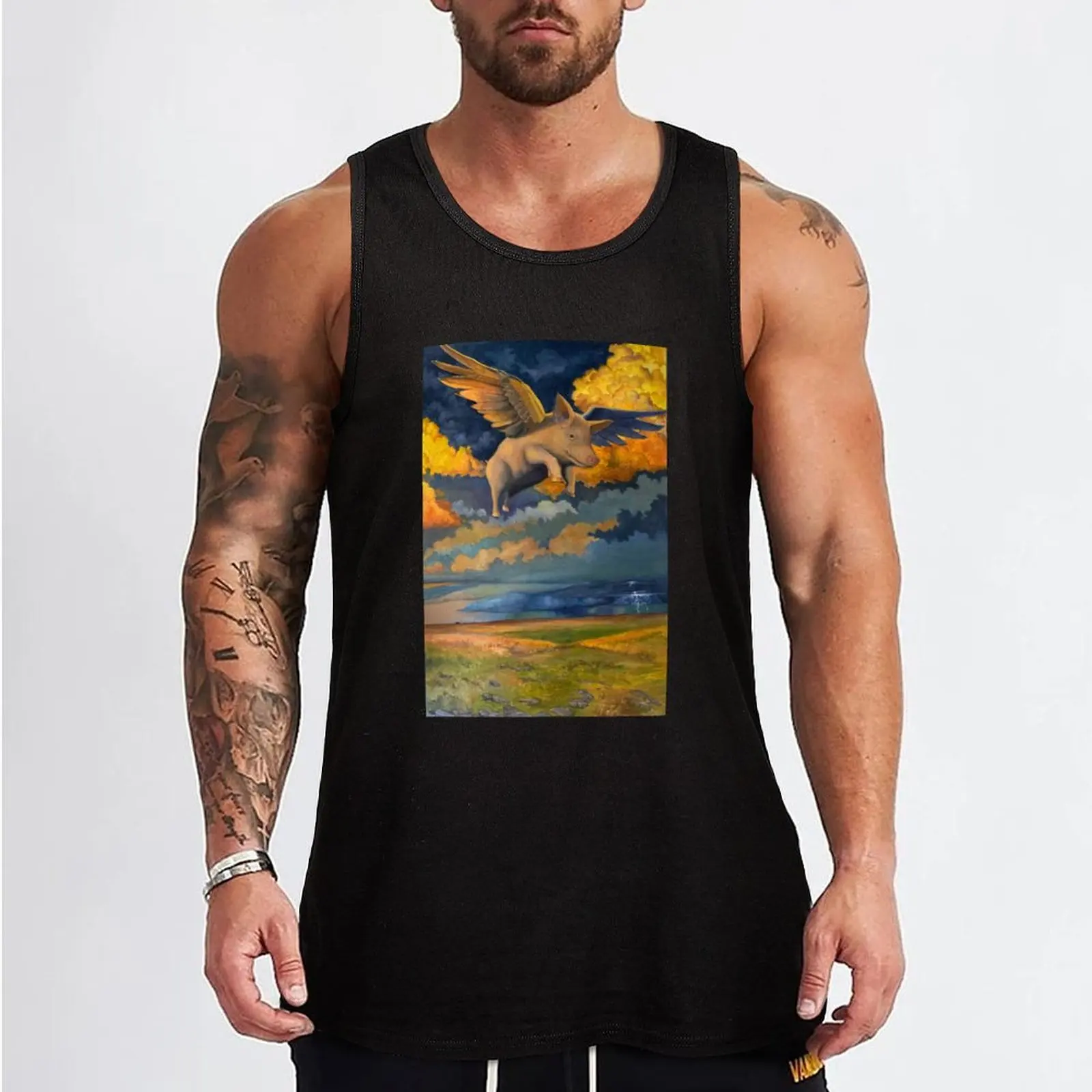 Flying Pig Tank Top bodybuilding t shirt Men's sleeveless T-shirt for fitness