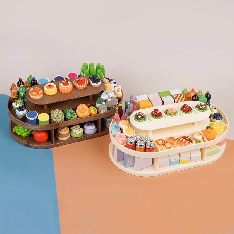 Miniature Dollhouse Dessert Stand - Beverage Fruit Display Rack Supermarket Model Decor Toy for 1:12 Scale Dollhouses