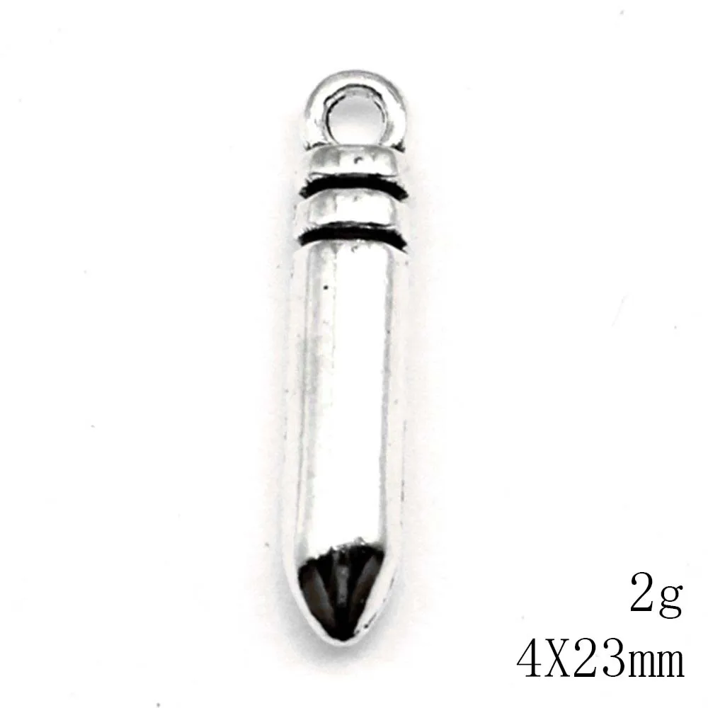 10pcs 4X23mm Bullet Head Charms Men Pendant Children Craft Trendy Jewelry Antique Silver Color