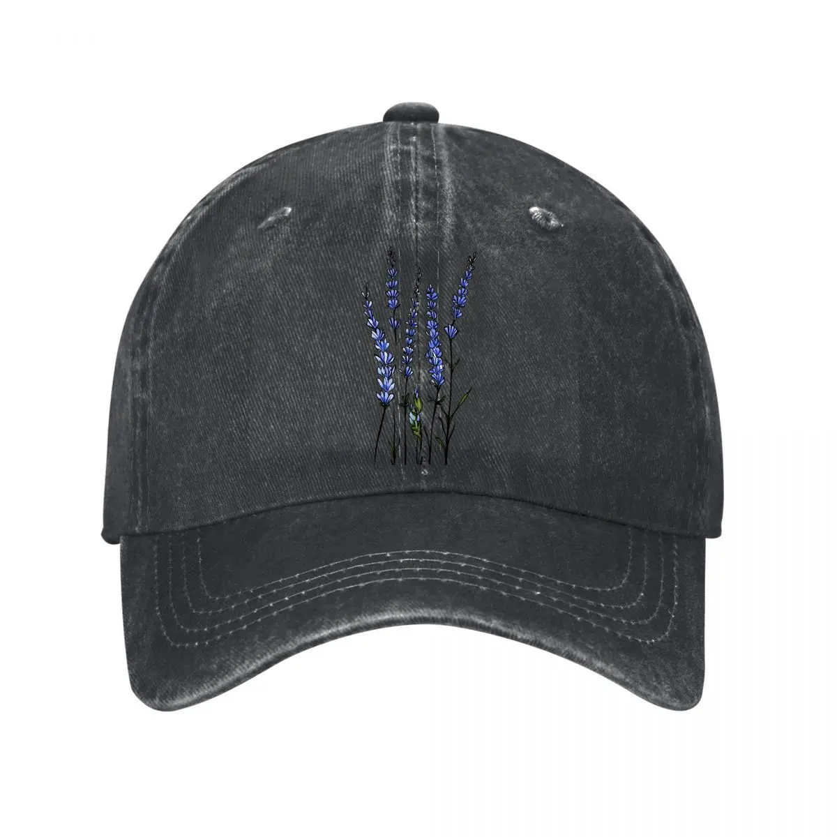 Blue Purple Lavender Floral Botanical Sprigs Illustration Washed Baseball Cap Outdoor Hat