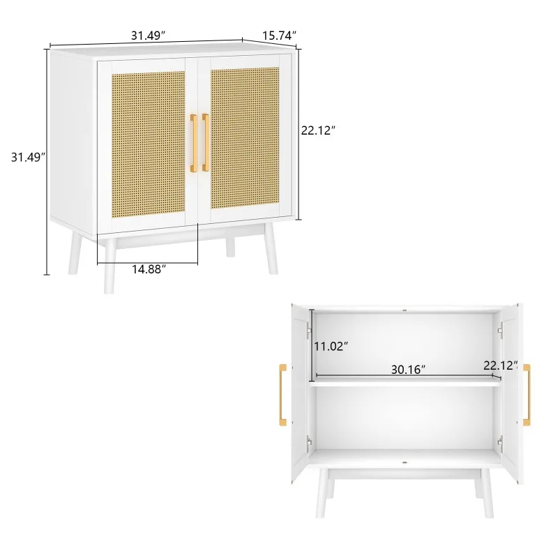 Möbel Wohnzimmer Küche Rattan-Beistellschrank mit Tür und Regal mit Aufbewahrungsschrank