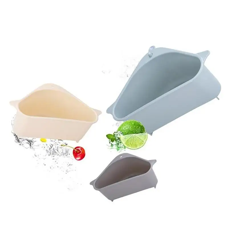 Kitchen Triangular Sink Strainer Drain Fruit Vegetable Drainer Sponge Rack Storage Tool Basket Suction Cup Sink Filter Rack Tool