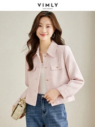 VIMLY Pink Texture Tweed Cropped Spring Jacket for Women 2024 Short Coat Lapel Long Sleeve Outerwear Female Clothes V7669