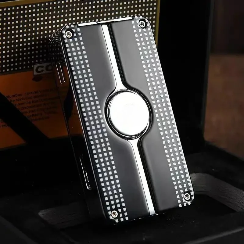 

Windproof Metal Lighter, Three Flame Blue Flame Direct Jet Butane Flashlight Portable Cigar Punch Texture Small Gift