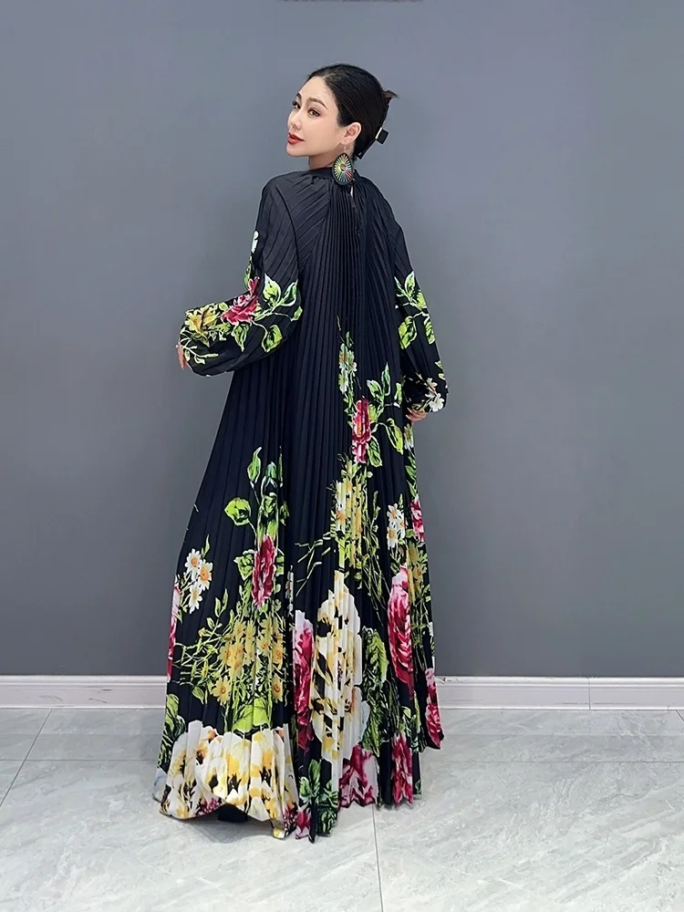 2024 Spring Summer Casual Light Luxury Wind Pressure Pleated Waist Long Dress Fashion Printed Small Flower Personalized ZY1923