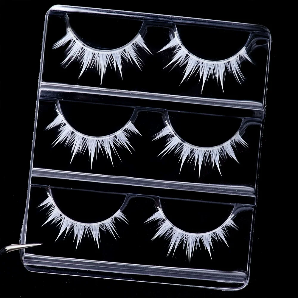 3 Pairs/cas 3D White Eyelashes Clear Band Snow Color Eye Lashes Cosplay Halloween Manga Lashes Makeup Up and Lower Bottom Lashes