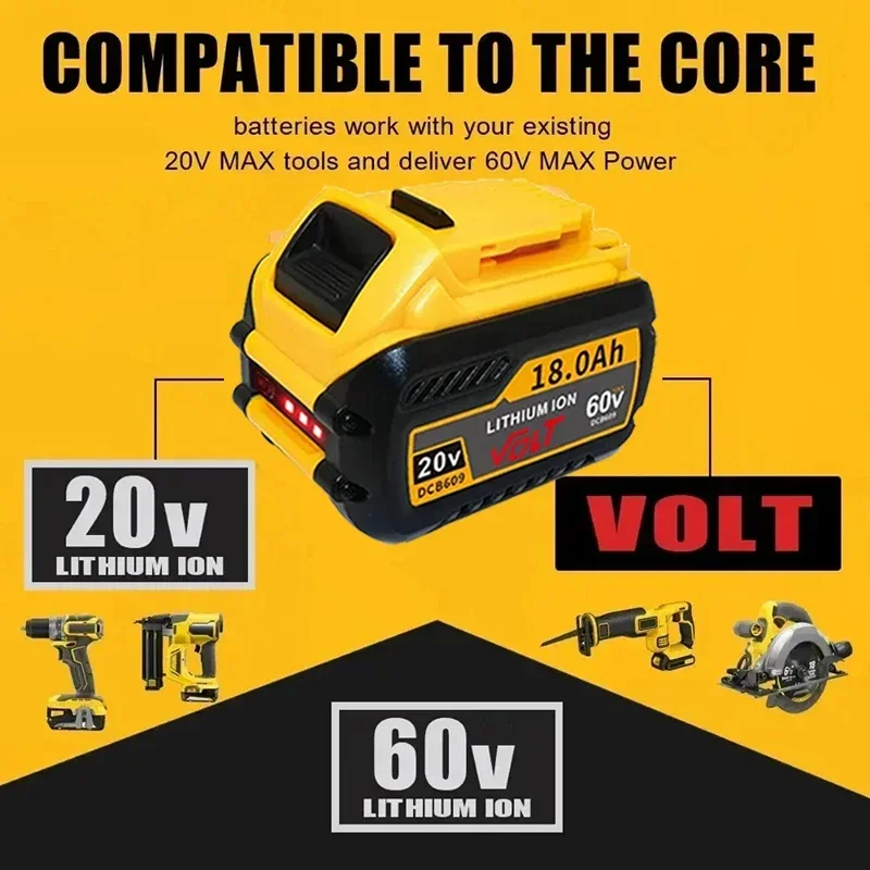 18000mAh Battery DCB200 MAX For Flexvolt For Dewalt DCB606 DCB205 DCB206 DCB209 DCB182 Power Tool Battery 20V/60V Battery