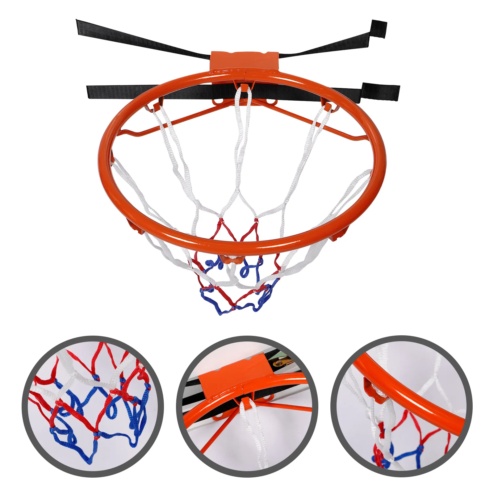 ห่วงบาสเก็ตบอลในร่มและกลางแจ้งสำหรับผู้ใหญ่ ไม่ต้องเจาะ ติดตั้งง่าย น้ำหนักเบา ทนทาน ขอบเหล็ก ติดผนัง ตาข่ายสีส้ม พกพาสะดวก แบบกลวง