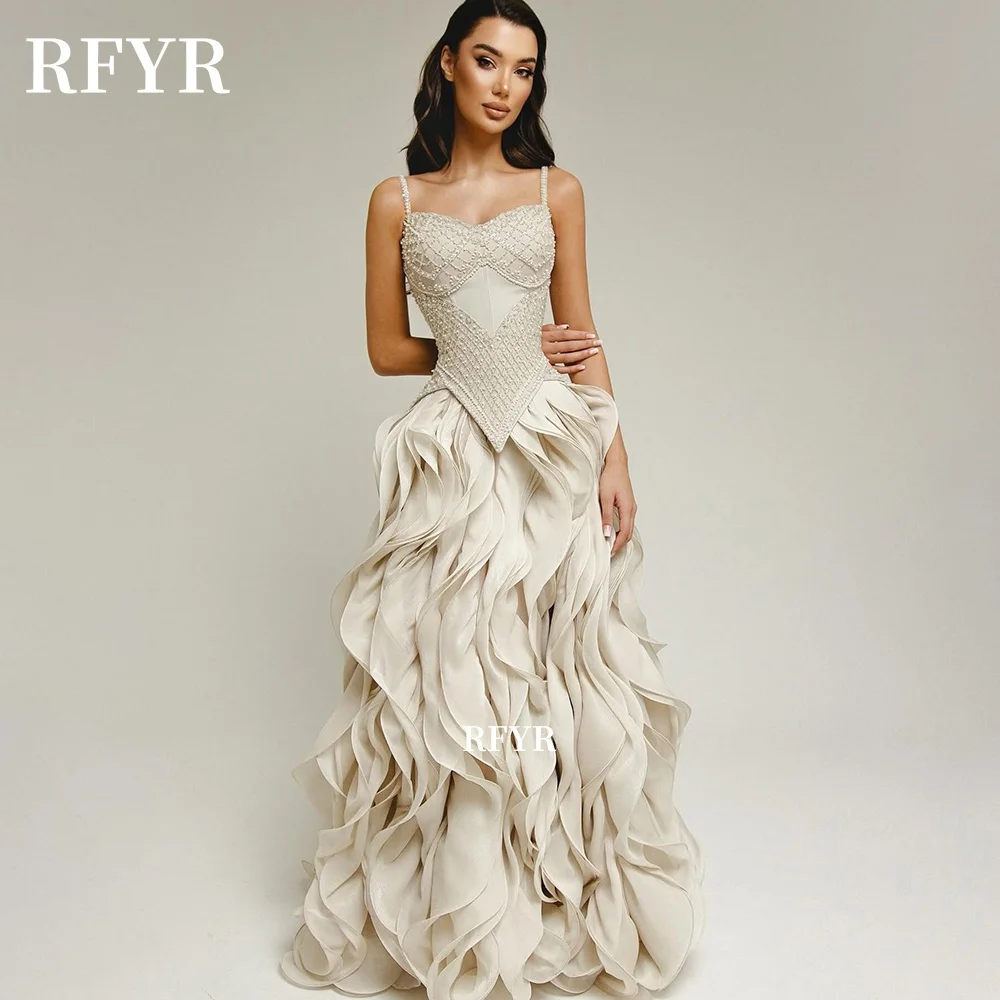 RFYR Luxury Party Dress with Ruffles Beading Evening Dress Straps Prom Dress Celebrity Gala Gowns for Women Customized image 3