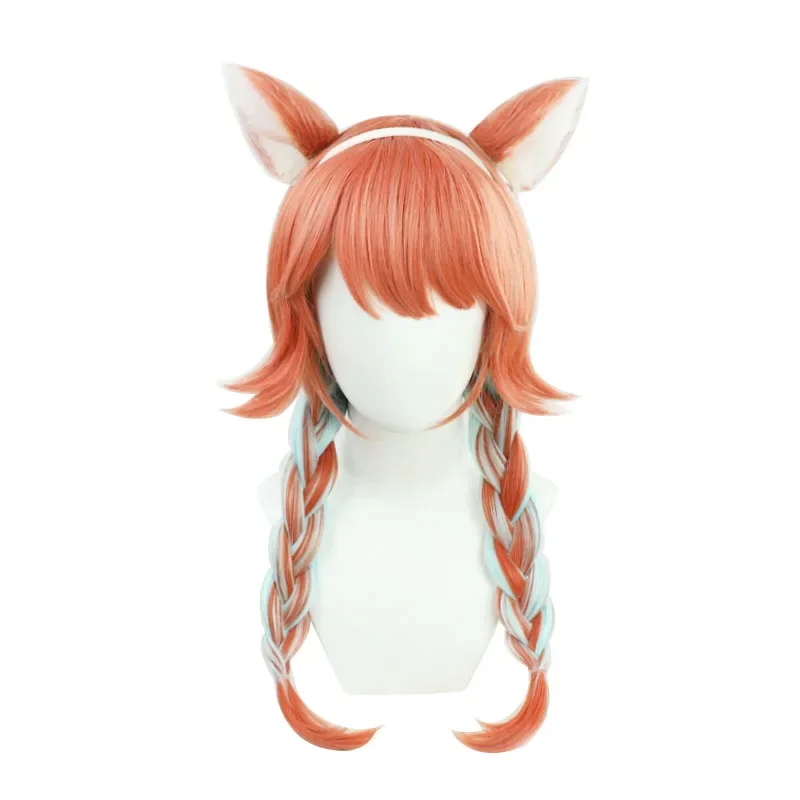 VTuber Takanashi Kiara Cosplay Wig with Ears Hololive AT Kusotori Girls Orange Mixed Green Hair Lolita for Halloween Costume