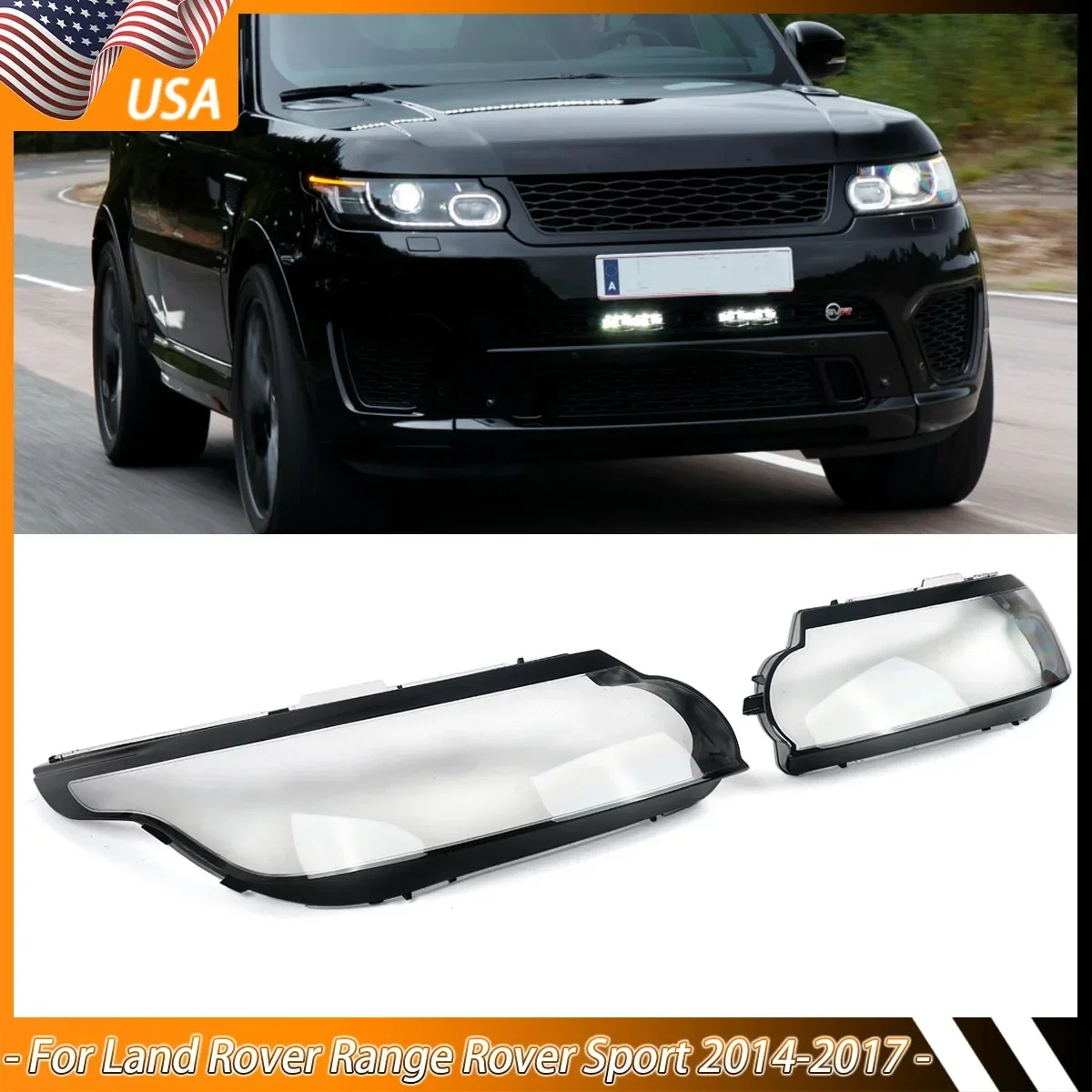 Left Right Side Headlight Lens Cover For Land Rover Range Rover Sport 2014-2017