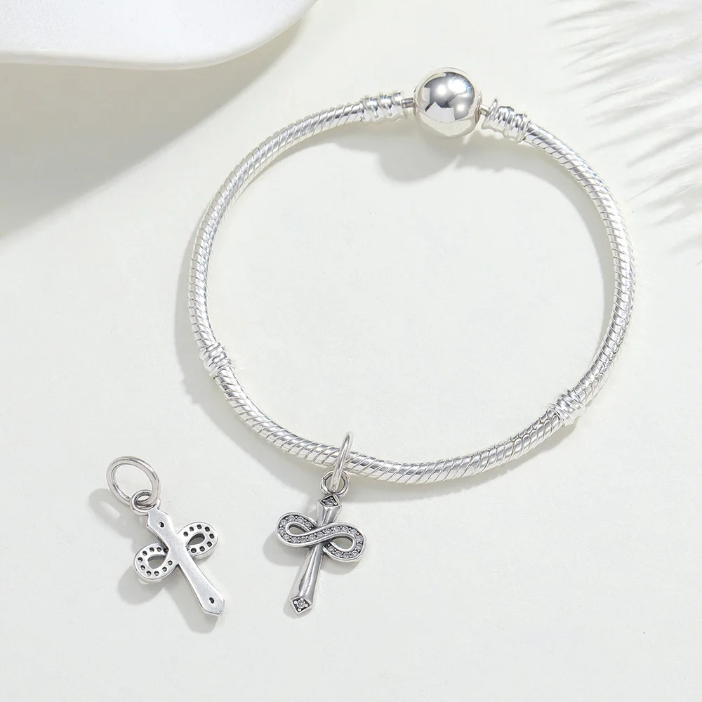 New 925 Sterling Silver Charms Infinity Cross Pendant Fit Original Bracelet DIY For Women Fashion Jewelry Spiritual Gifts